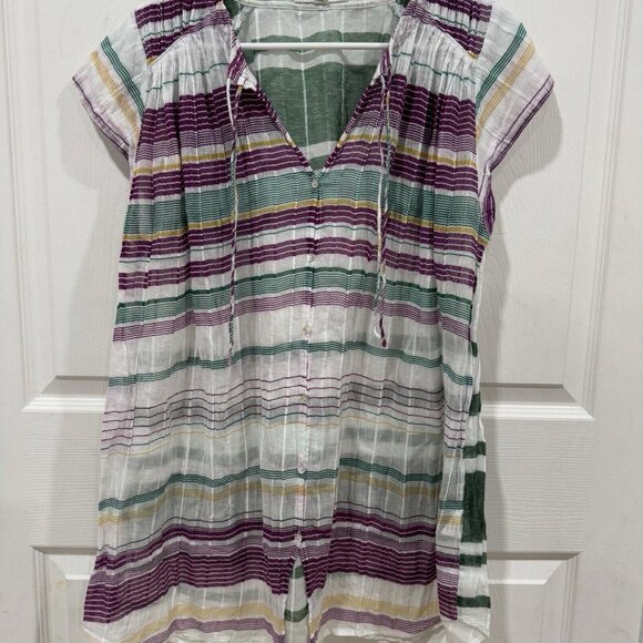 Burning Torch Blouse Size Xsmall Xs Top Shirt Striped‎ Multicolor Cotton - Picture 2 of 8